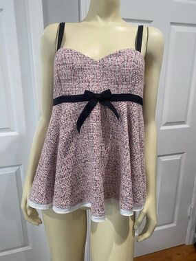 Women's Pink Bow-Accent Babydoll Top/ Size Large